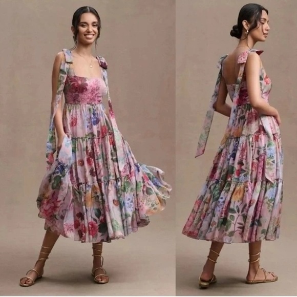 Anthropologie Dresses & Skirts - Anthropologie Geisha Designs Isabella Floral Midi Puffy Dress size XXL